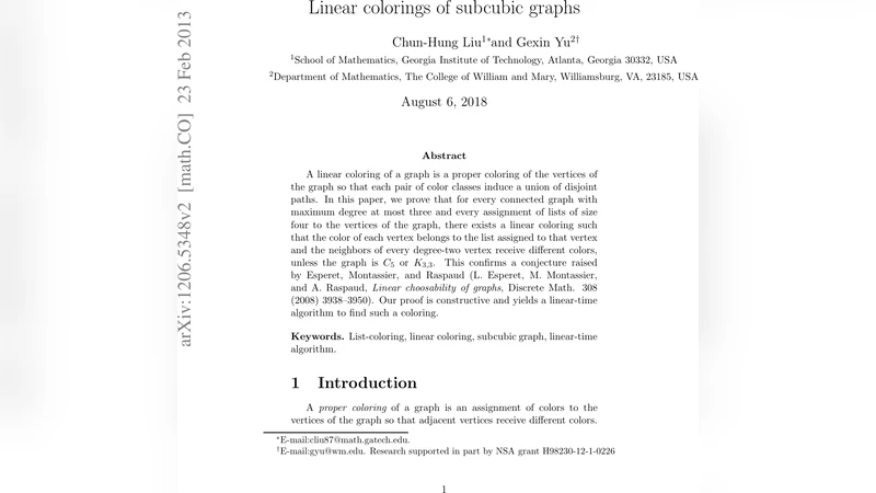 Linear colorings of subcubic graphs