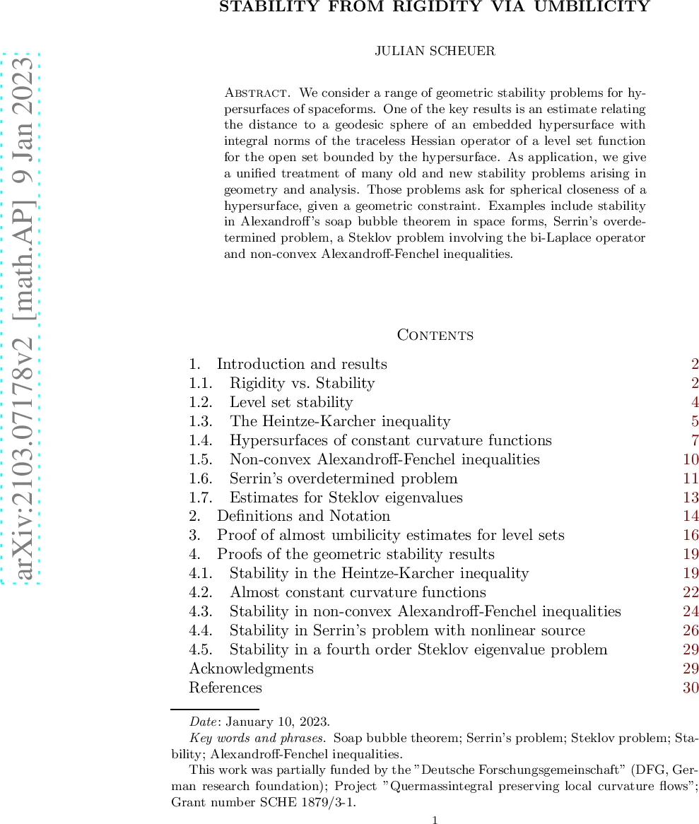 Stability from rigidity via umbilicity