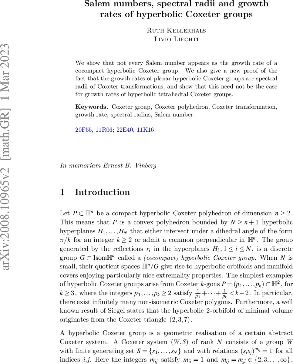 Salem numbers, spectral radii and growth rates of hyperbolic Coxeter groups
