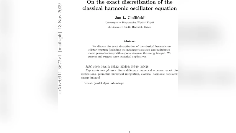 On the exact discretization of the classical harmonic oscillator   equation