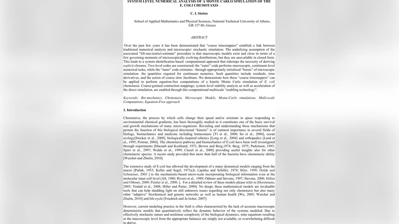 System Level Numerical Analysis of a Monte Carlo Simulation of the E.   Coli Chemotaxis