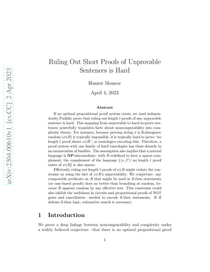 Ruling Out Short Proofs of Unprovable Sentences is Hard