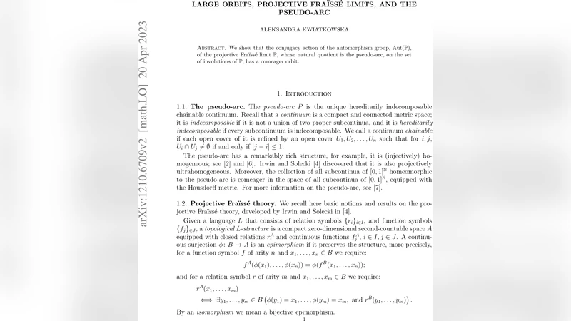 Large orbits, projective Fraisse limits, and the pseudo-arc
