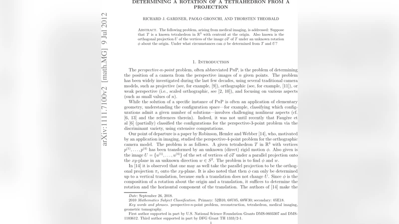 Determining a rotation of a tetrahedron from a projection