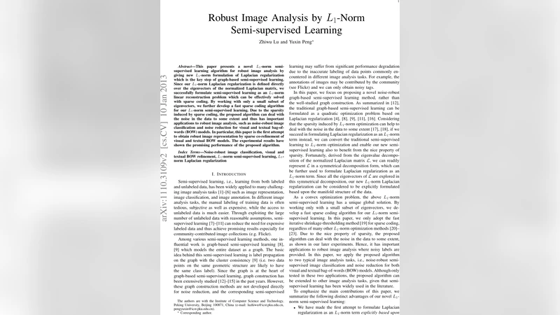 Robust Image Analysis by L1-Norm Semi-supervised Learning