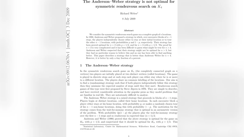The Anderson-Weber strategy is not optimal for symmetric rendezvous   search on K4