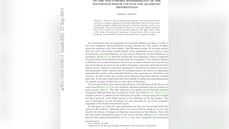 On the Non-Uniform Hyperbolicity of the Kontsevich-Zorich Cocycle for   Quadratic Differentials