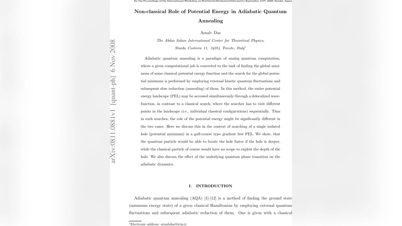 Non-classical Role of Potential Energy in Adiabatic Quantum Annealing