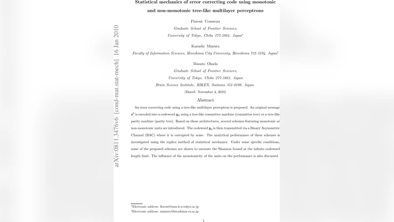 Error correcting code using tree-like multilayer perceptron