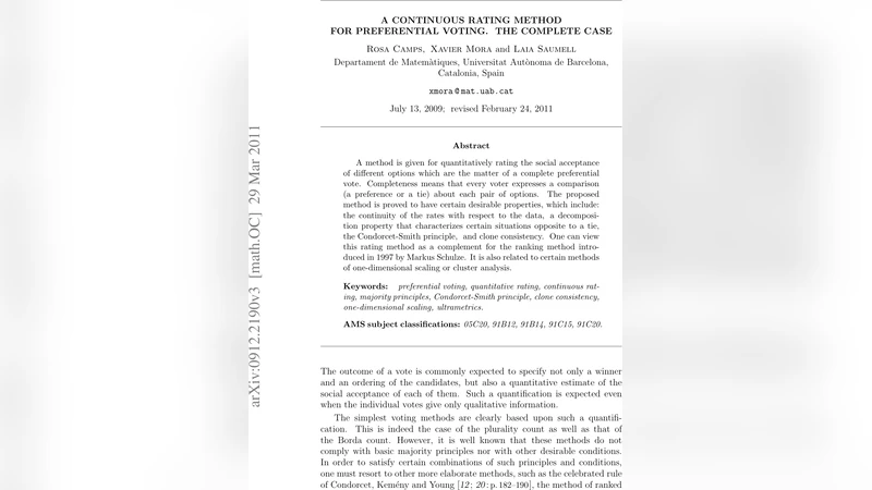 A continuous rating method for preferential voting. The complete case