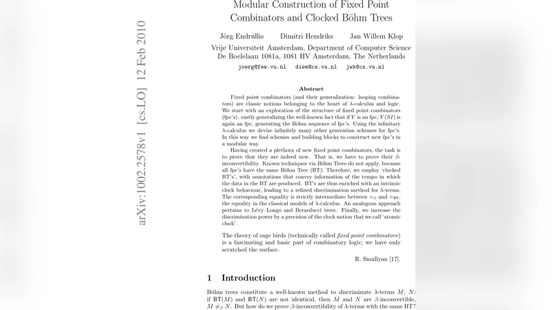 Modular Construction of Fixed Point Combinators and Clocked Boehm Trees