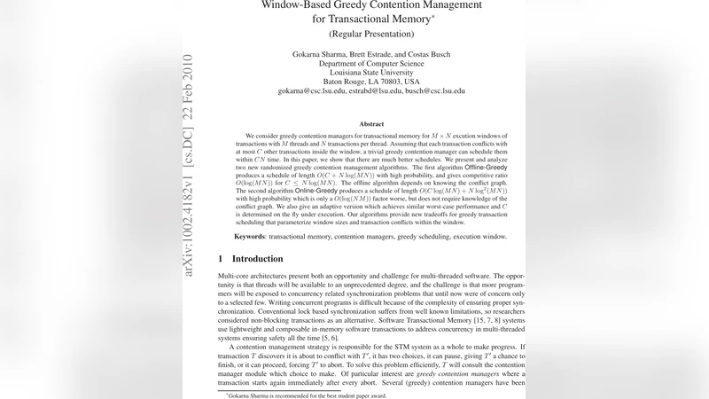 Window-Based Greedy Contention Management for Transactional Memory