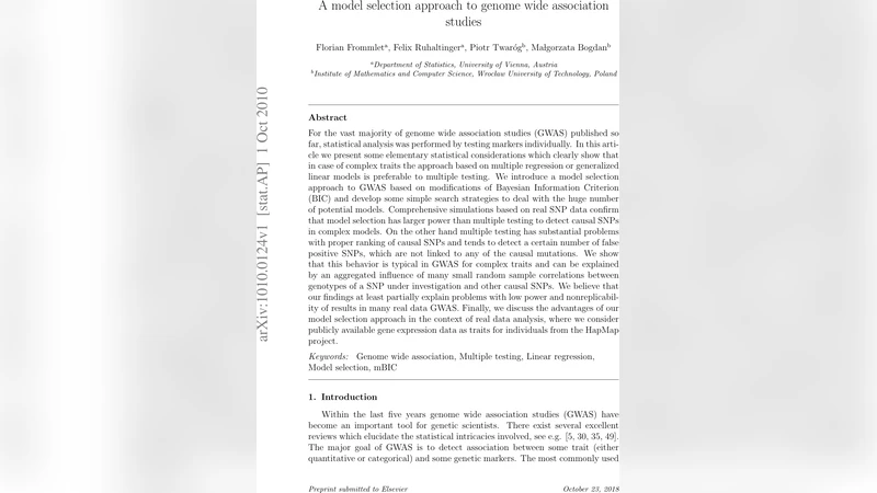 A model selection approach to genome wide association studies