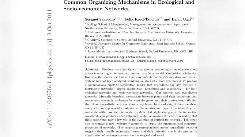 Common Organizing Mechanisms in Ecological and Socio-economic Networks