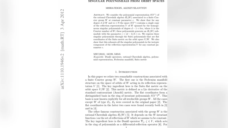 Singular polynomials from orbit spaces