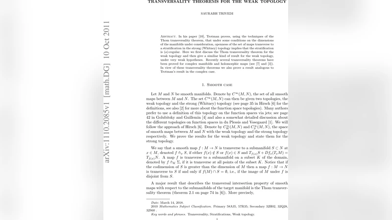 Transversality theorems for the weak topology