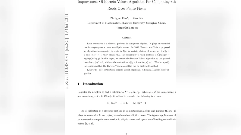 Improvement Of Barreto-Voloch Algorithm For Computing $r$th Roots Over   Finite Fields