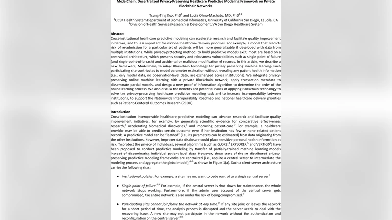 ModelChain: Decentralized Privacy-Preserving Healthcare Predictive   Modeling Framework on Private Blockchain Networks