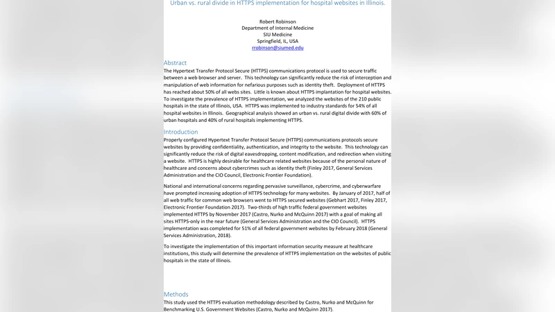 Urban vs. rural divide in HTTPS implementation for hospital websites in   Illinois