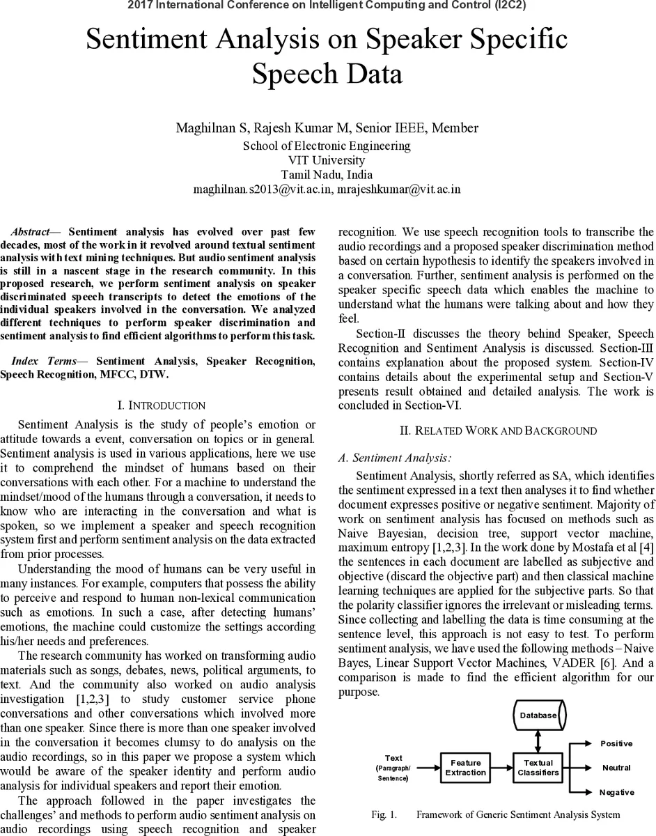 Sentiment Analysis on Speaker Specific Speech Data