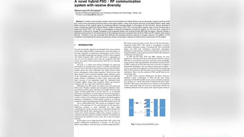 A novel hybrid FSO / RF communication system with receive diversity