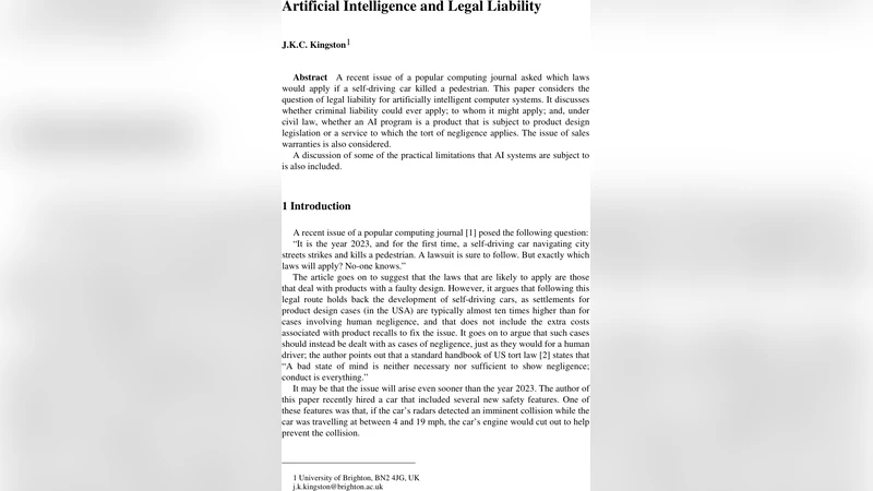 Artificial Intelligence and Legal Liability