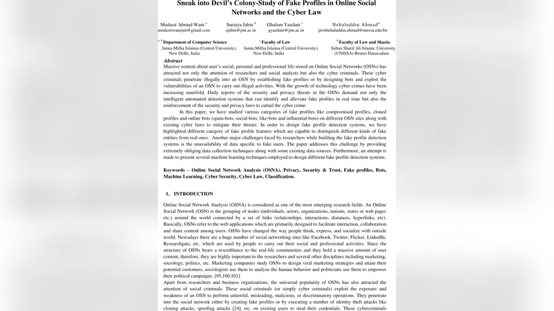 Sneak into Devils Colony- A study of Fake Profiles in Online Social   Networks and the Cyber Law