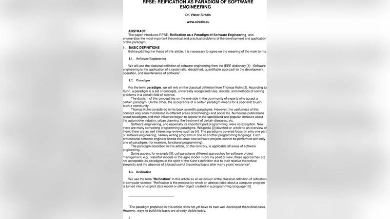 RPSE: Reification as Paradigm of Software Engineering