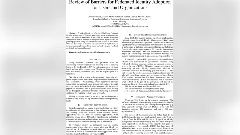Review of Barriers for Federated Identity Adoption for Users and   Organizations