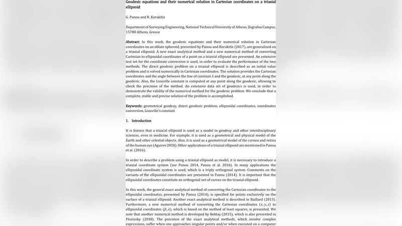 Geodesic equations and their numerical solution in Cartesian coordinates   on a triaxial ellipsoid