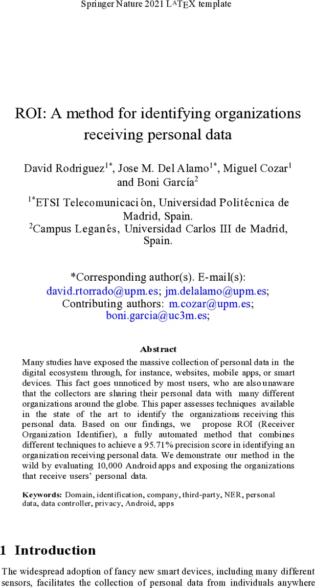 ROI: A method for identifying organizations receiving personal data