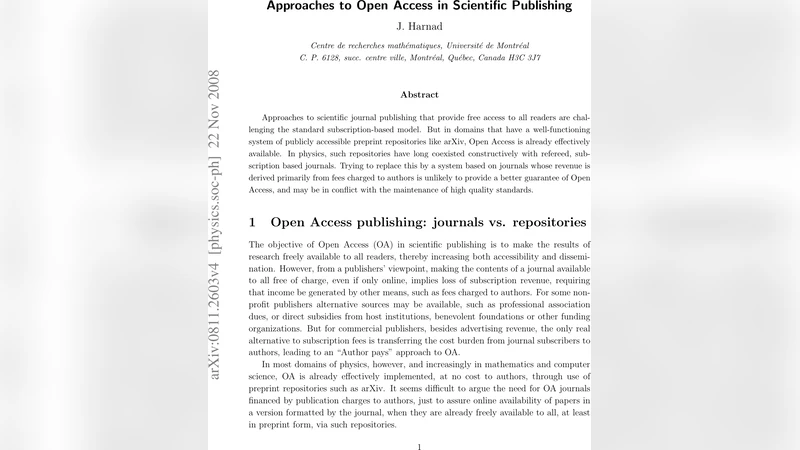 Approaches to Open Access in Scientific Publishing