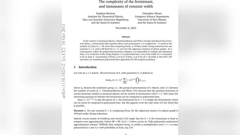 The complexity of the fermionant, and immanants of constant width