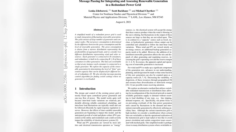 Message Passing for Integrating and Assessing Renewable Generation in a   Redundant Power Grid