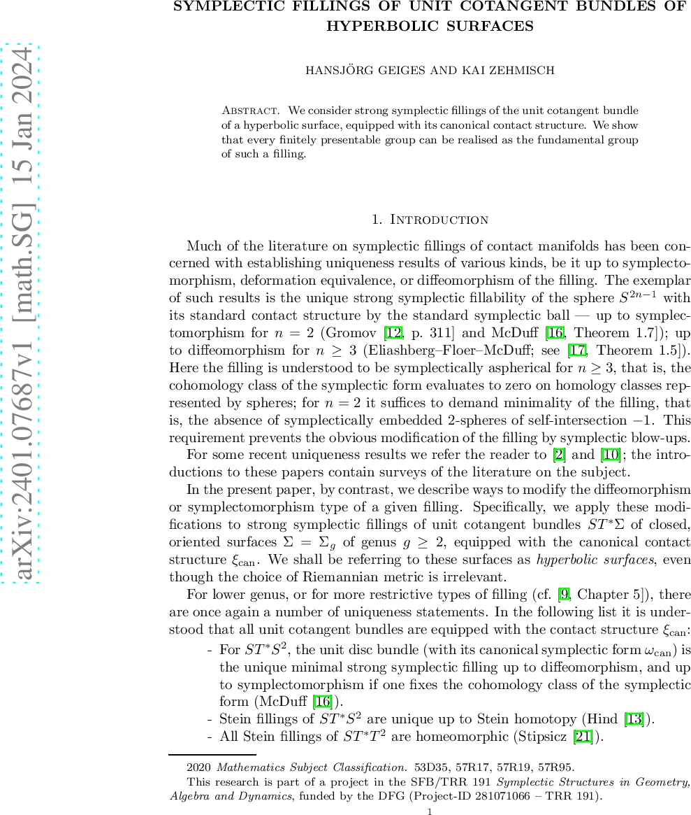 Symplectic fillings of unit cotangent bundles of hyperbolic surfaces