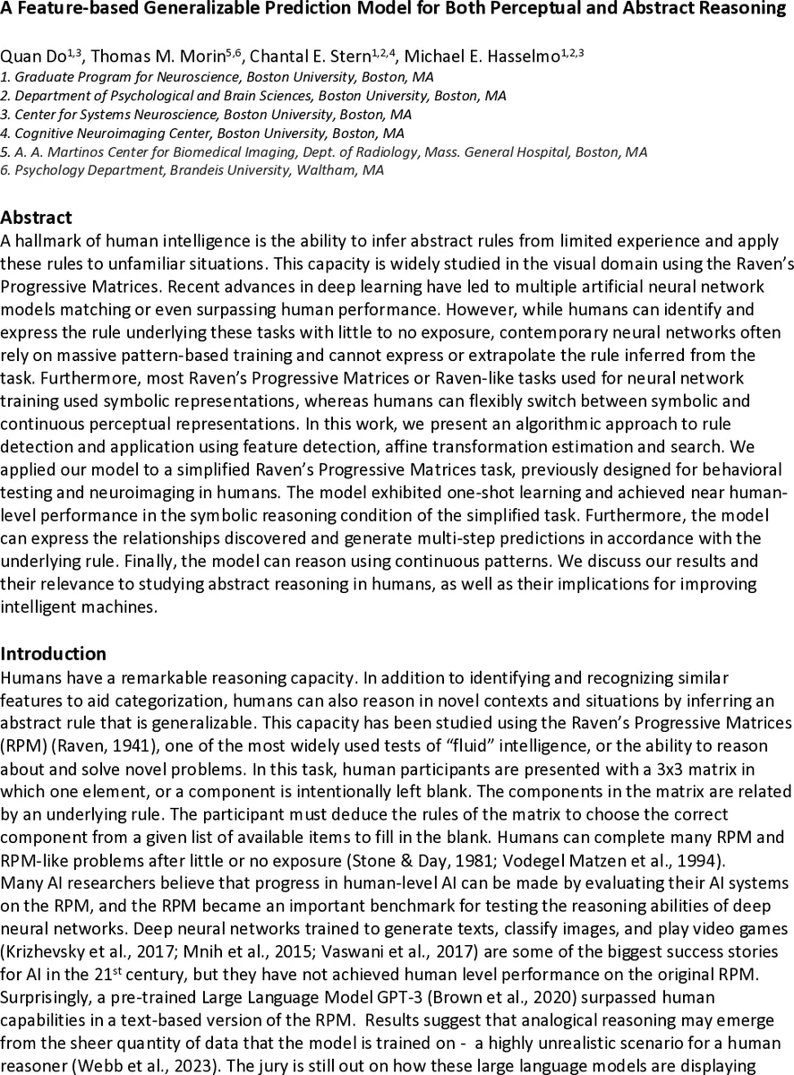 A Feature-based Generalizable Prediction Model for Both Perceptual and Abstract Reasoning
