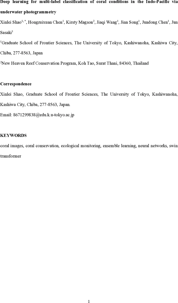 Deep learning for multi-label classification of coral conditions in the Indo-Pacific via underwater photogrammetry