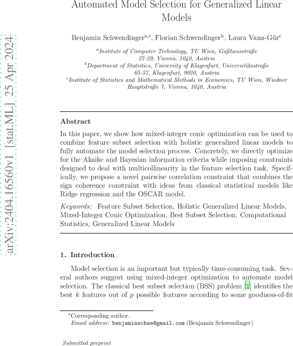 Automated Model Selection for Generalized Linear Models