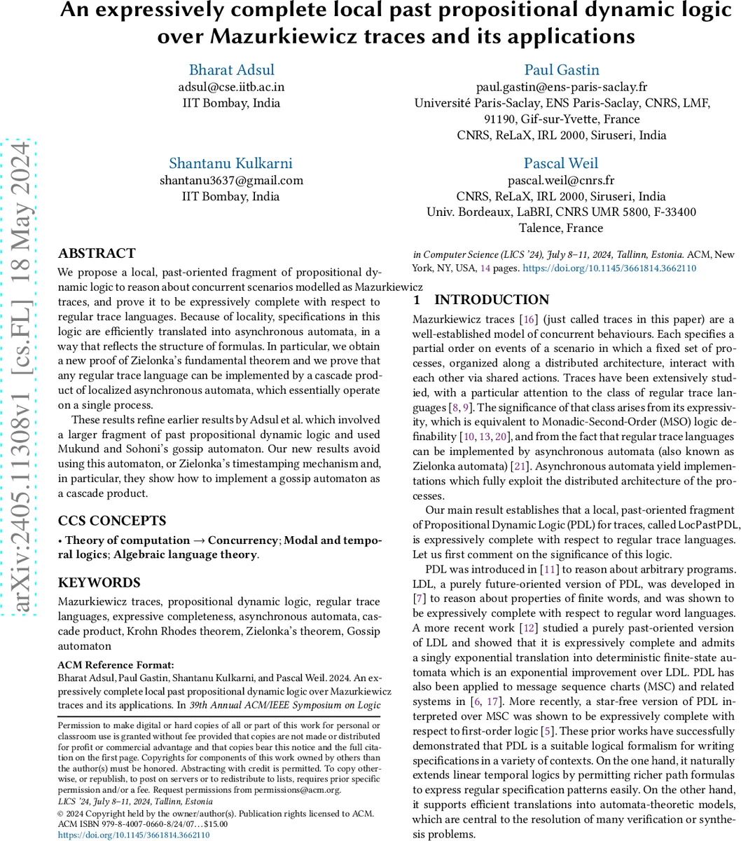 An expressively complete local past propositional dynamic logic over Mazurkiewicz traces and its applications