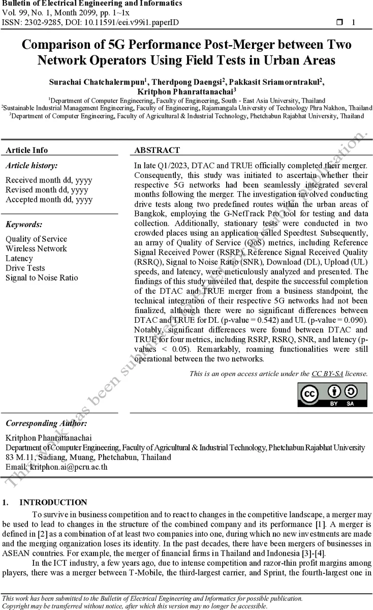 Comparison of 5G Performance Post-Merger between Two Network Operators Using Field Tests in Urban Areas