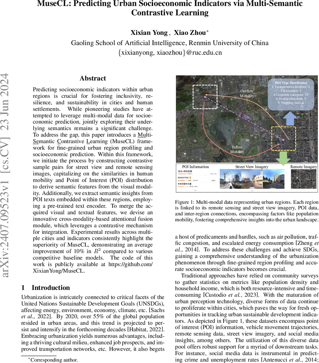 MuseCL: Predicting Urban Socioeconomic Indicators via Multi-Semantic Contrastive Learning