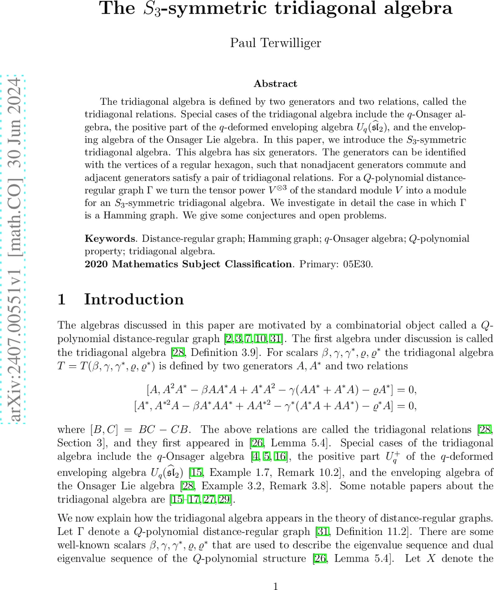 The $S_3$-symmetric tridiagonal algebra