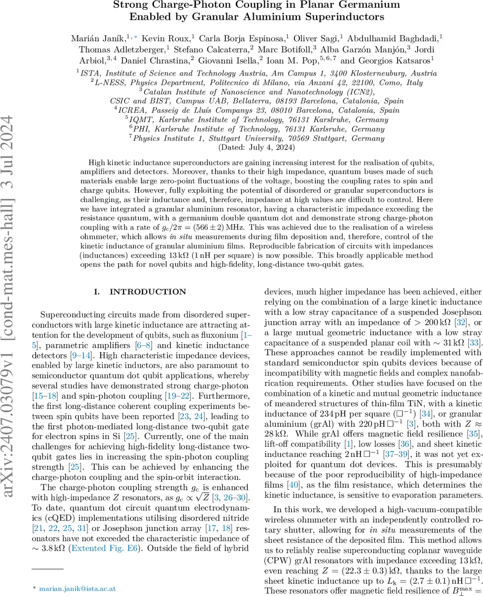 Strong Charge-Photon Coupling in Planar Germanium Enabled by Granular Aluminium Superinductors
