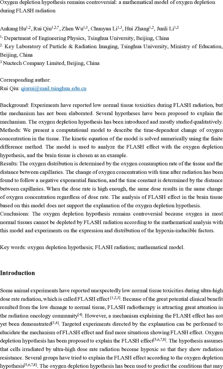 Oxygen depletion hypothesis remains controversial: a mathematical model   of oxygen depletion during FLASH radiation