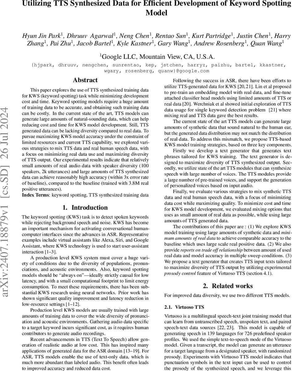 Utilizing TTS Synthesized Data for Efficient Development of Keyword Spotting Model