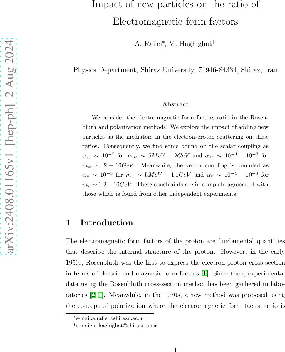 Impact of new particles on the ratio of Electromagnetic form factors