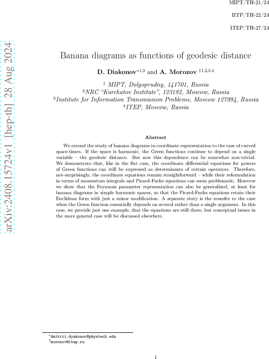 Banana diagrams as functions of geodesic distance