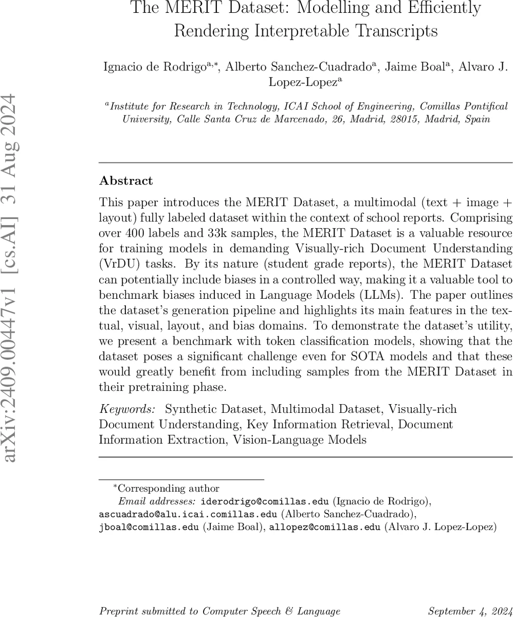 The MERIT Dataset: Modelling and Efficiently Rendering Interpretable Transcripts