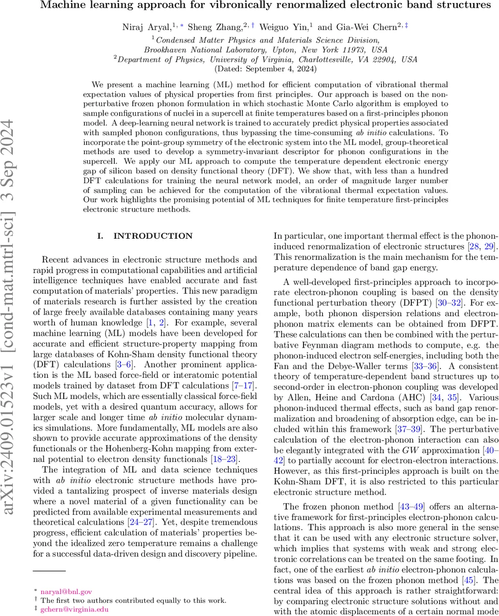 Machine learning approach for vibronically renormalized electronic band structures