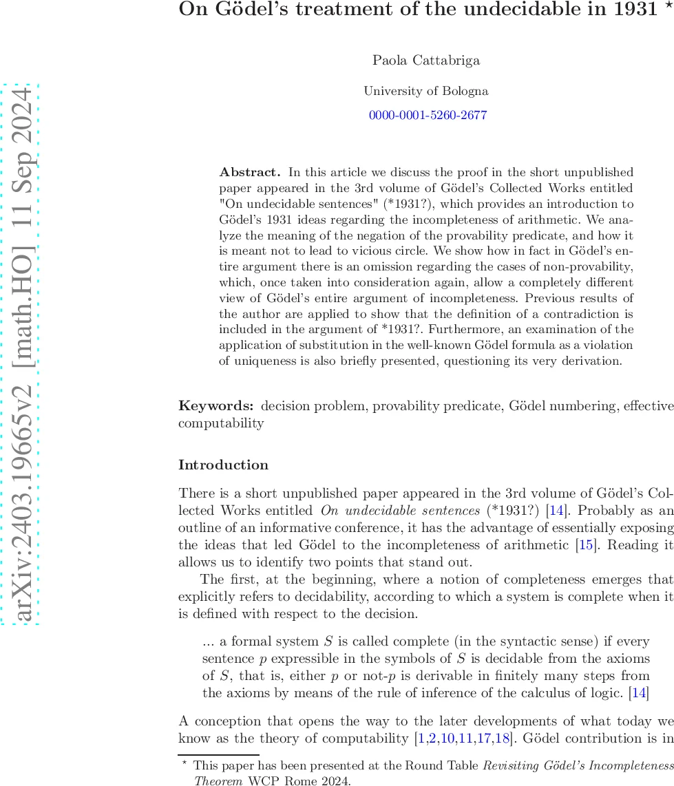 On Godel's treatment of the undecidable in 1931